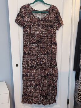 Hilo Hattie Brown & Black Tribal Print Maxi Dress
